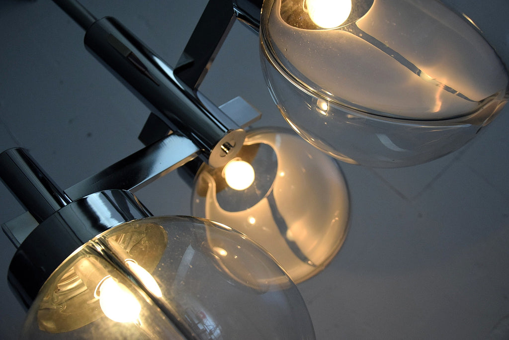 Venini Mid-Century Modern Glass and Chrome Ceiling Lamp - Lighting