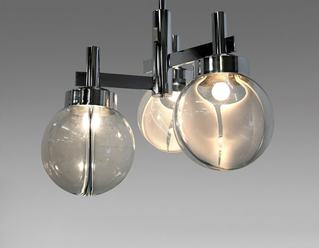 Venini Mid-Century Modern Glass and Chrome Ceiling Lamp - Lighting