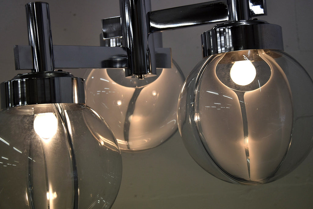 Venini Mid-Century Modern Glass and Chrome Ceiling Lamp - Lighting