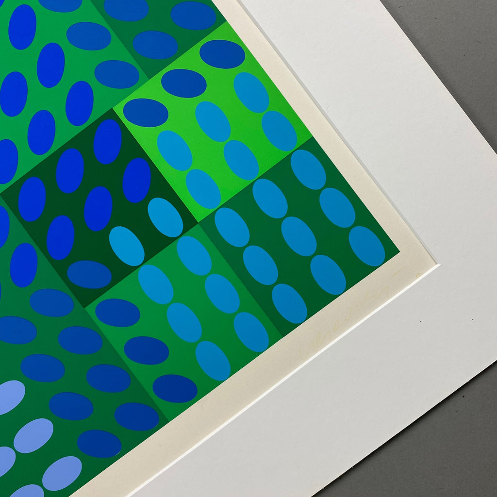 Victor Vasarely signed Op Art composition in Blue and Green - Art