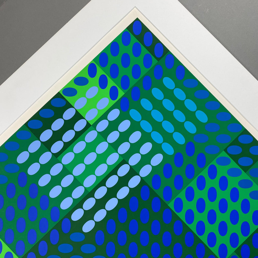 Victor Vasarely signed Op Art composition in Blue and Green - Art