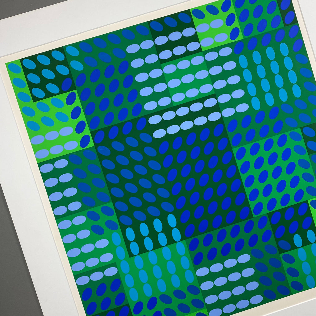 Victor Vasarely signed Op Art composition in Blue and Green - Art