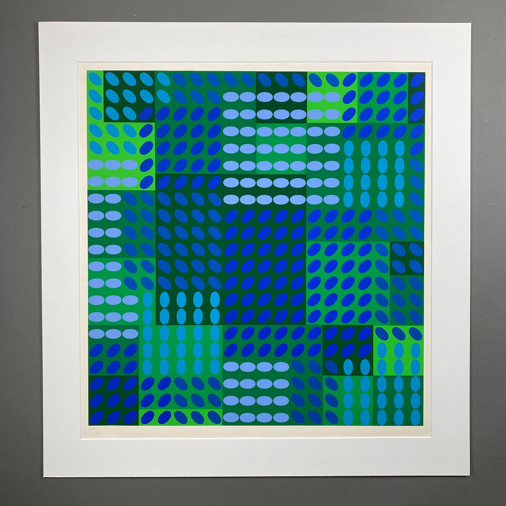 Victor Vasarely signed Op Art composition in Blue and Green - Art