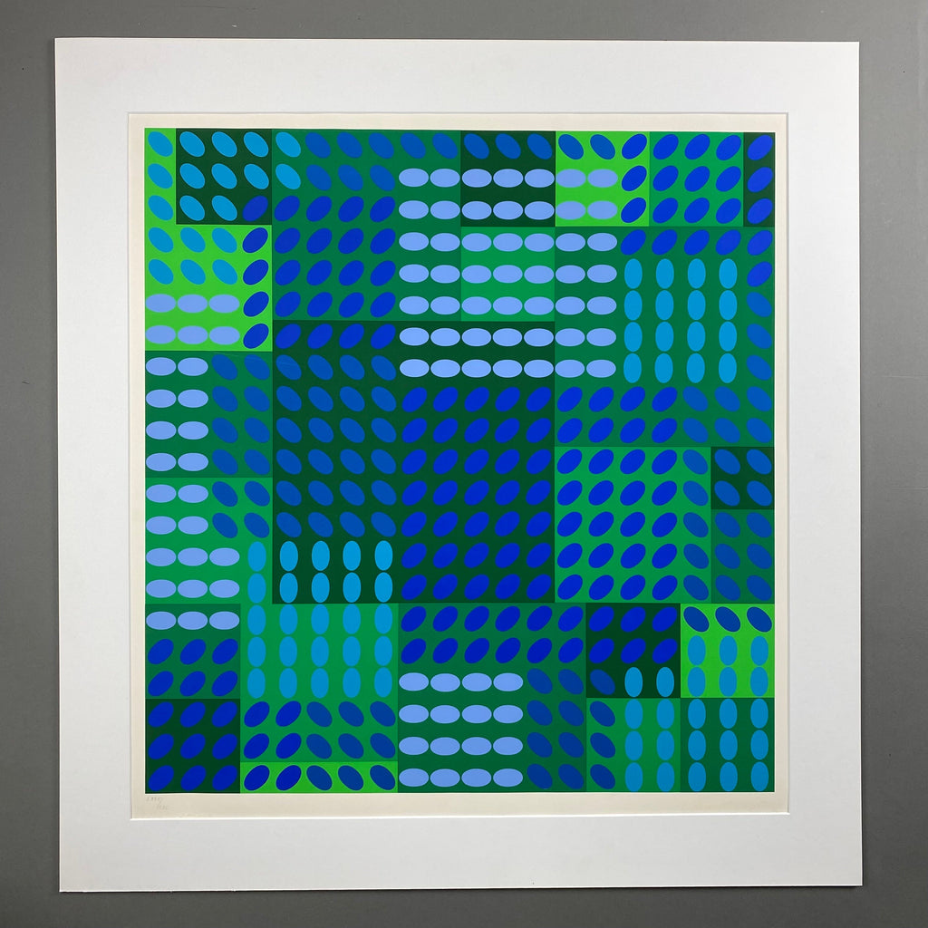 Victor Vasarely signed Op Art composition in Blue and Green - Art