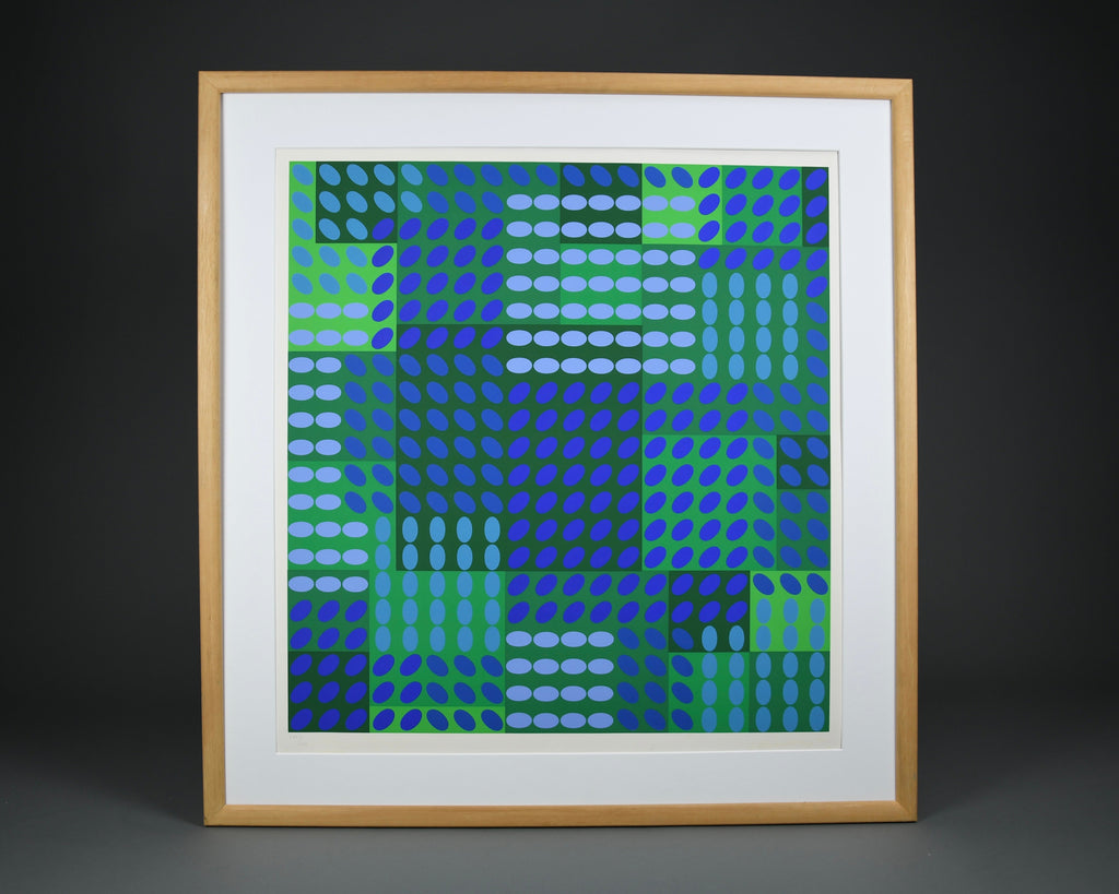 Victor Vasarely signed Op Art composition in Blue and Green - Art