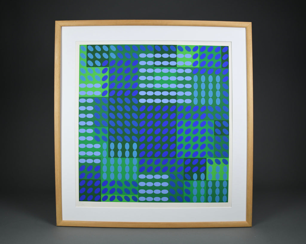 Victor Vasarely signed Op Art composition in Blue and Green - Art