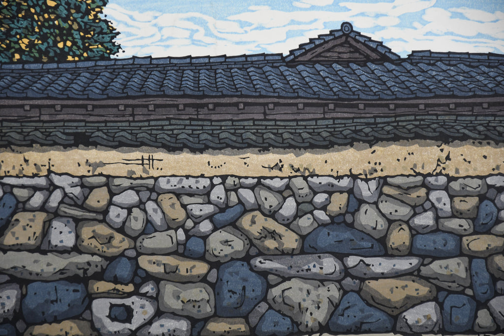 Wall in Hagi traditional Japanese contemporary woodblock print. - Art