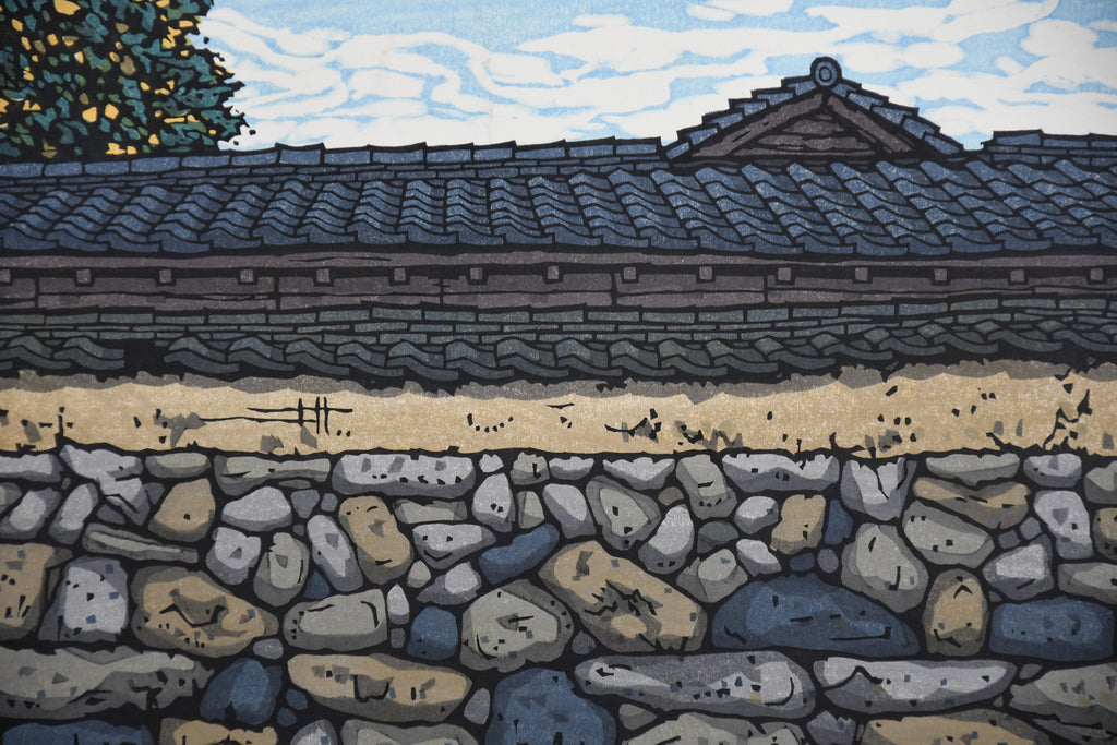 Wall in Hagi traditional Japanese contemporary woodblock print. - Art