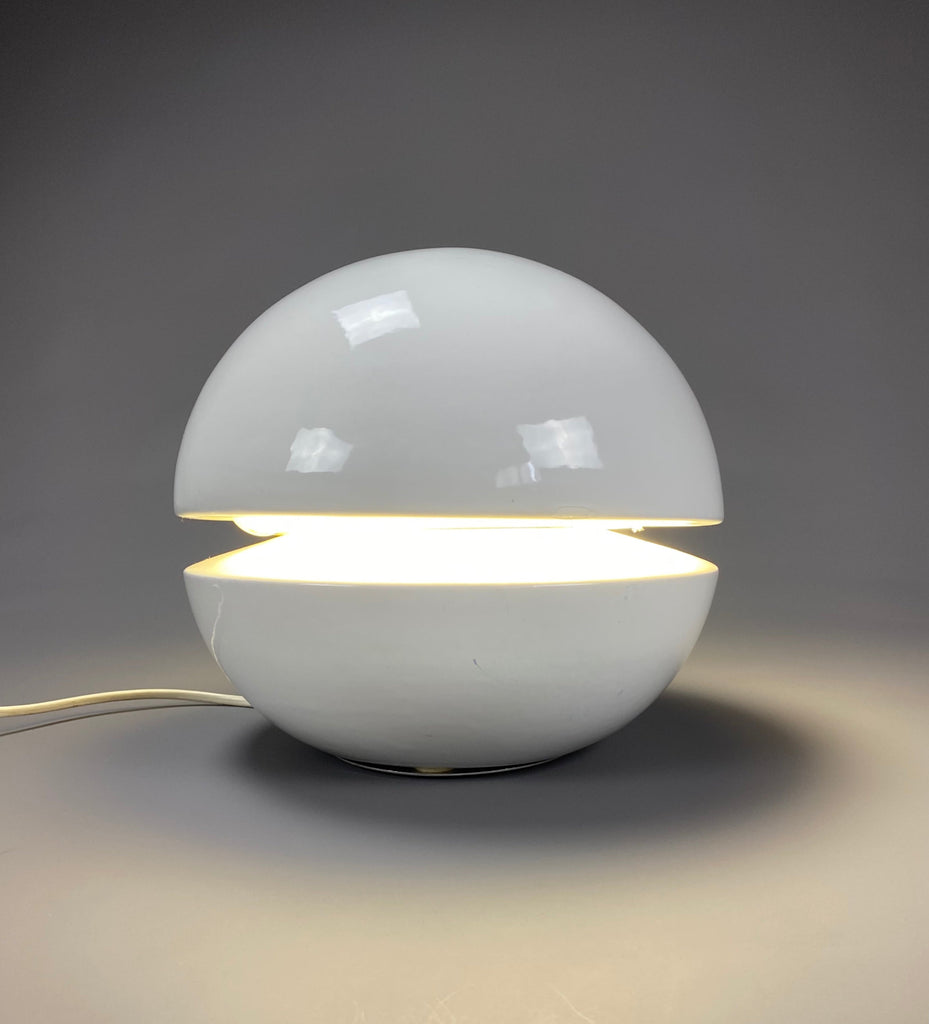 White Ceramic Mid-Century Modern Round Italian Table Lamp - Lighting