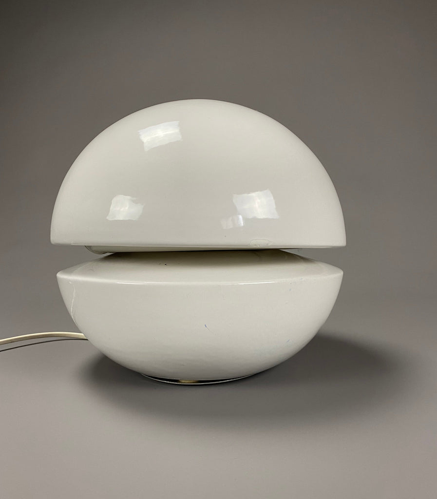 White Ceramic Mid-Century Modern Round Italian Table Lamp - Lighting
