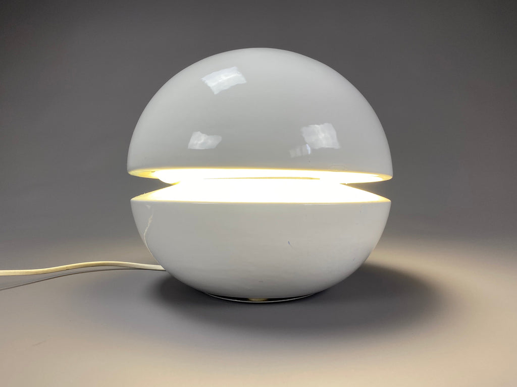 White Ceramic Mid-Century Modern Round Italian Table Lamp - Lighting