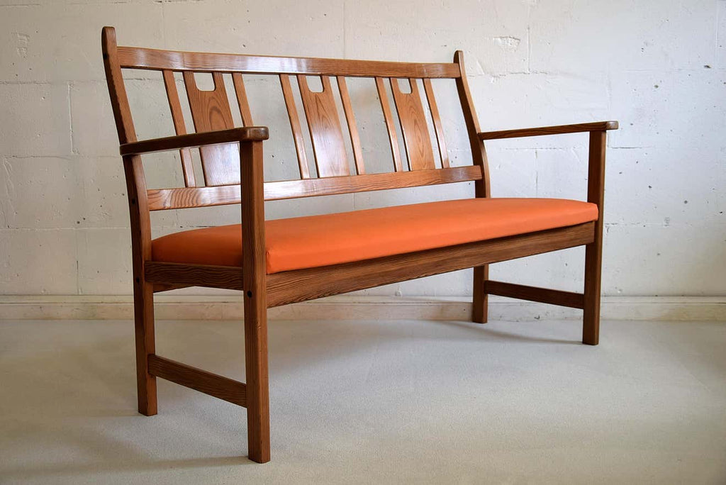 Yngve Ekström Orange and Brown Pine Two-Seat Bench - Furniture