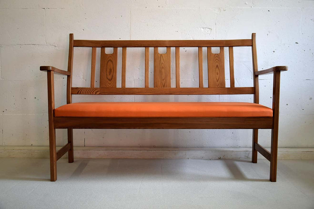 Yngve Ekström Orange and Brown Pine Two-Seat Bench - Furniture