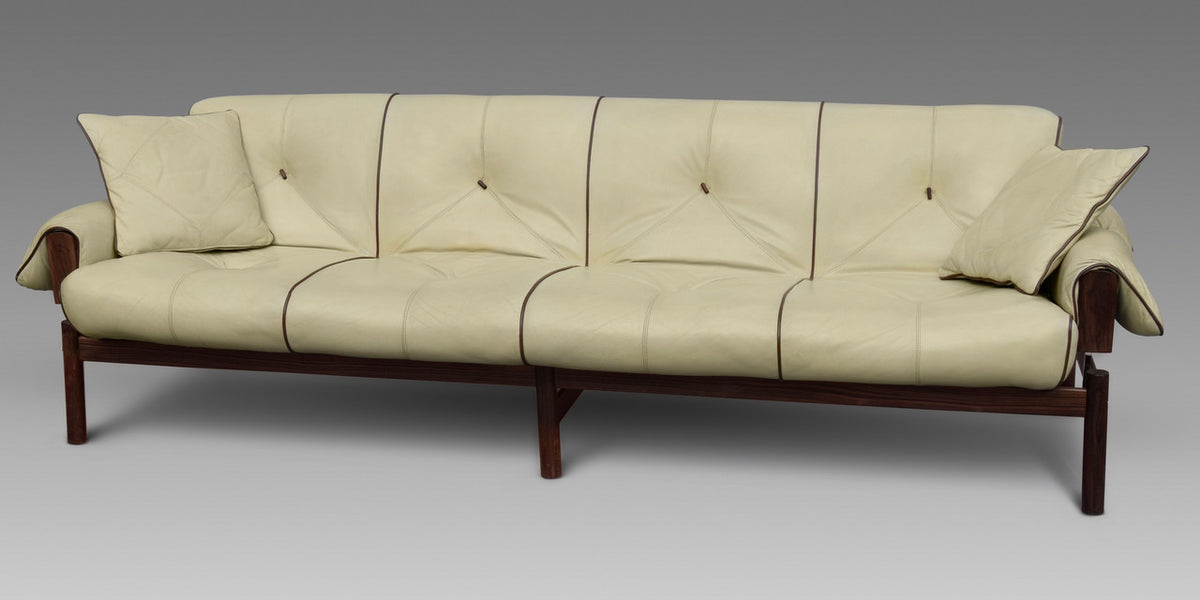Percival Lafer 'MP-13' Jatoba Wood and Leather Four-Seat Sofa