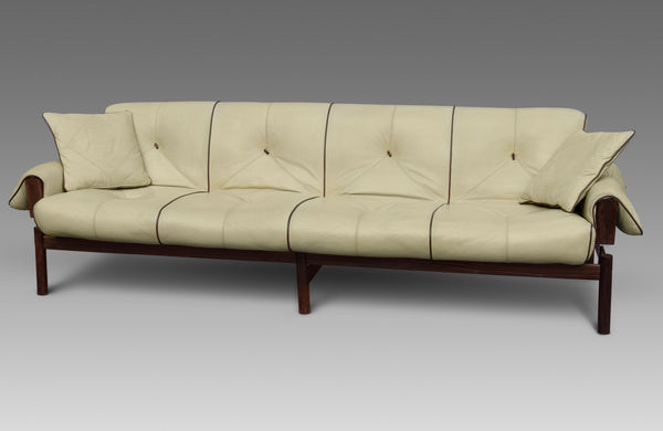 Percival Lafer 'MP-13' Jatoba Wood and Leather Four-Seat Sofa, Brazil, C. 1967