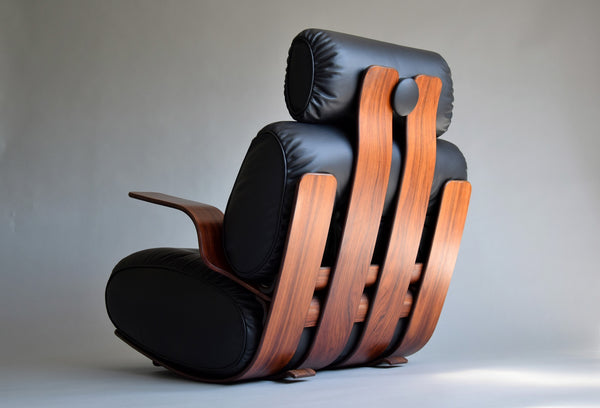 Mid-Century Modern Leather and Plywood Rocking Chair