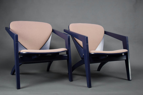 1980 Butterfly Blue Lounge Chairs GE 460 Designed by Hans Wegner